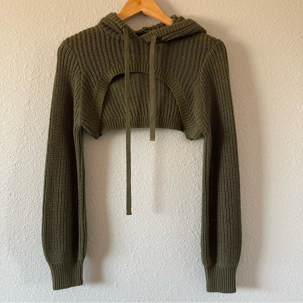 Almost Famous Olive Green Super Cropped Cozy Knit Hoodie Sweater Women’s Size 1X